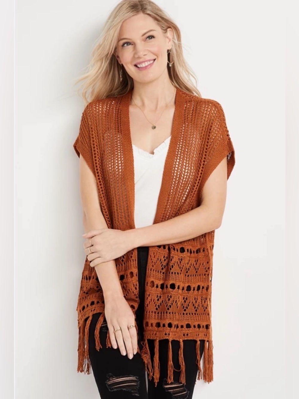 Maurice’s Open Stitch Fringe Cardigan